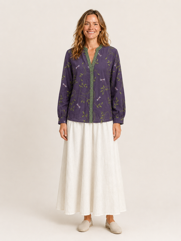 Aminta | Women's Botanical Print Button Front Shirt