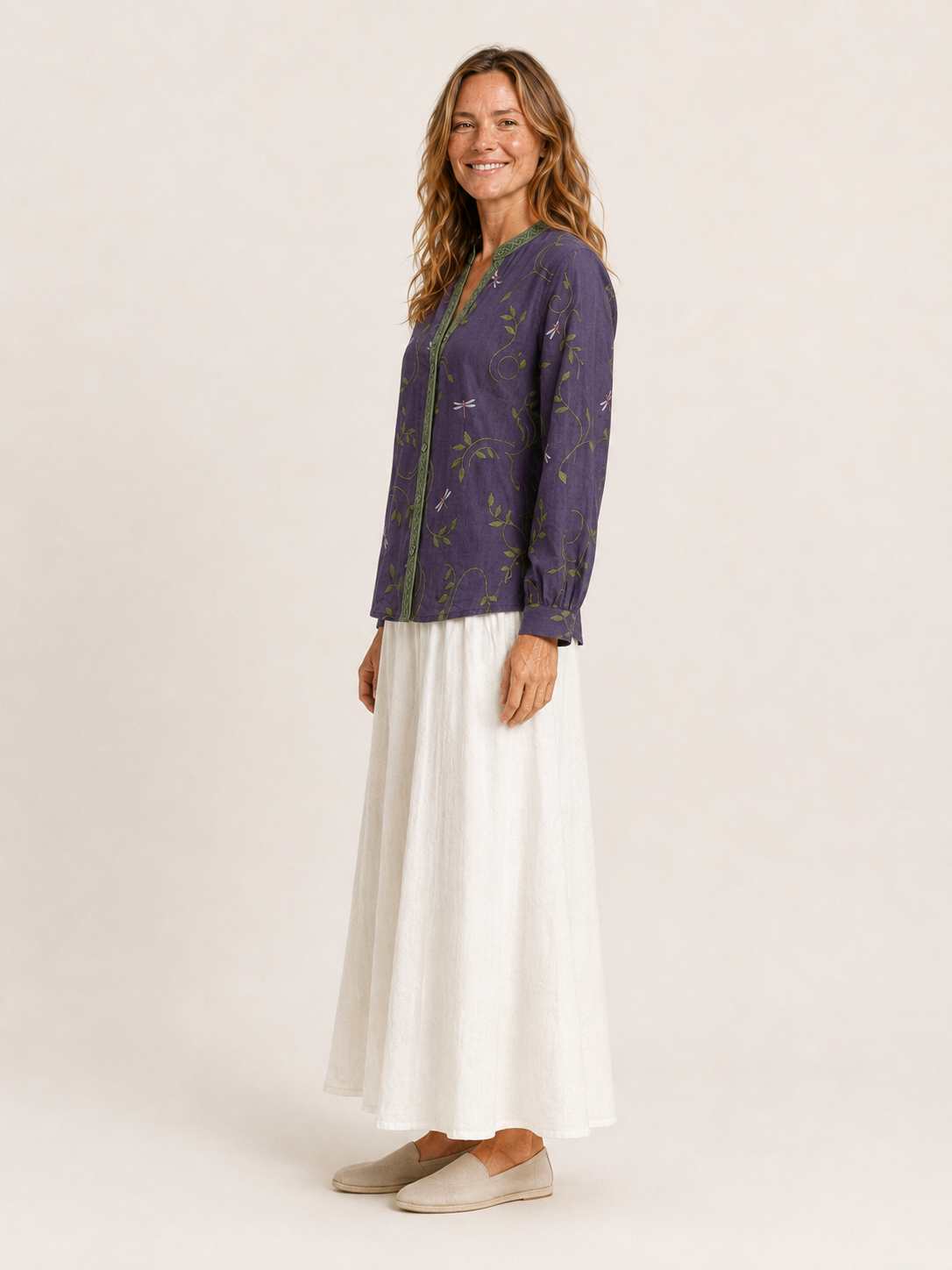 Aminta | Women's Botanical Print Button Front Shirt