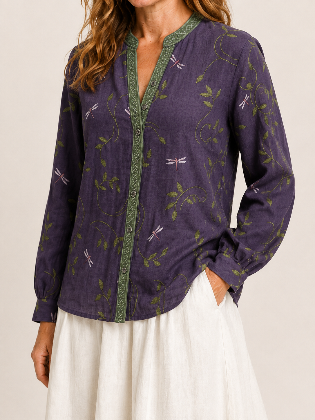 Aminta | Women's Botanical Print Button Front Shirt