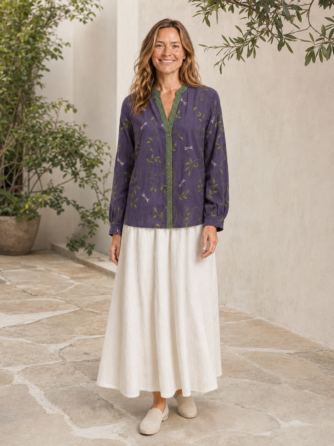 Aminta | Women's Botanical Print Button Front Shirt