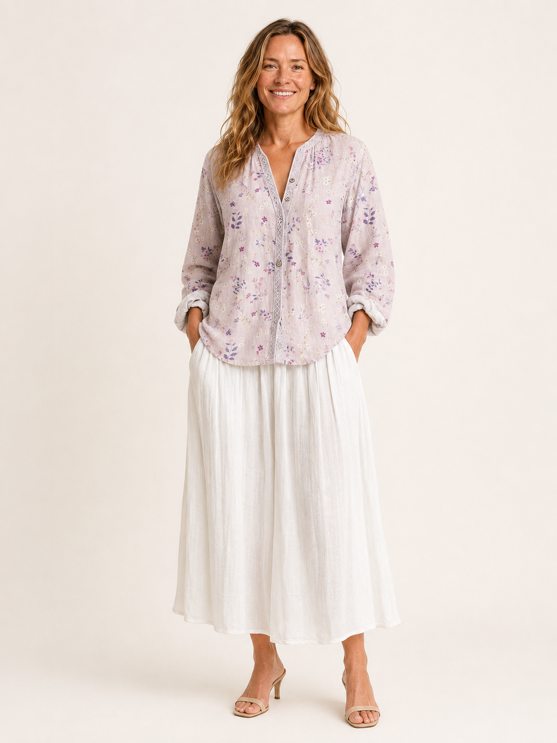 Aminta | Women's Botanical Print Button Front Shirt