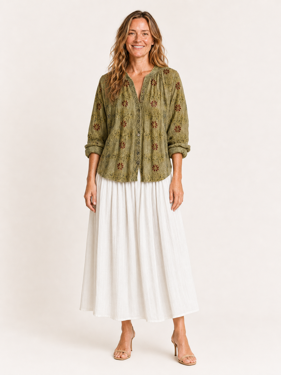 Aminta | Women's Botanical Print Button Front Shirt