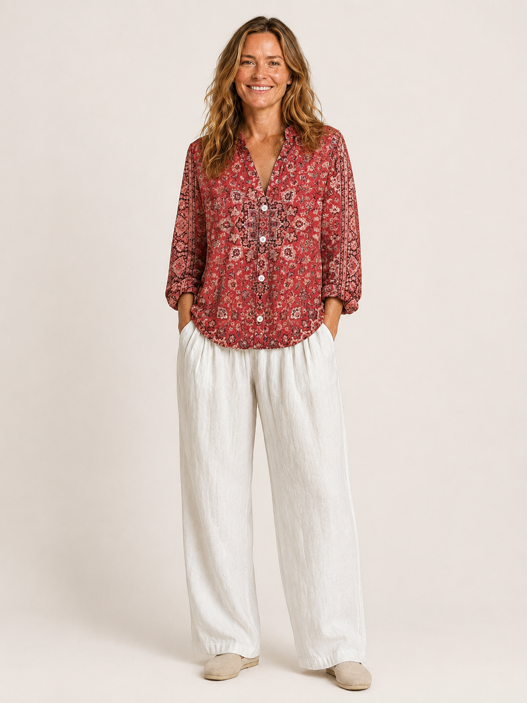 Aminta | Women's Botanical Print Button Front Shirt