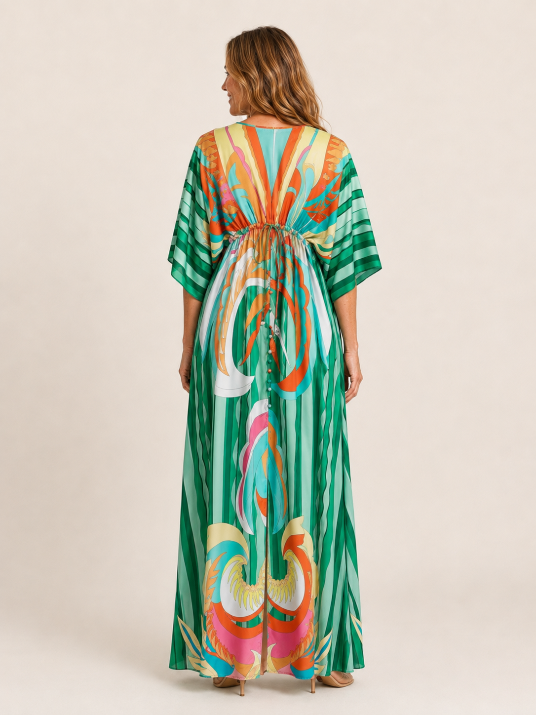 Anais | Women's Printed V Neck Drawstring Summer Maxi Dress