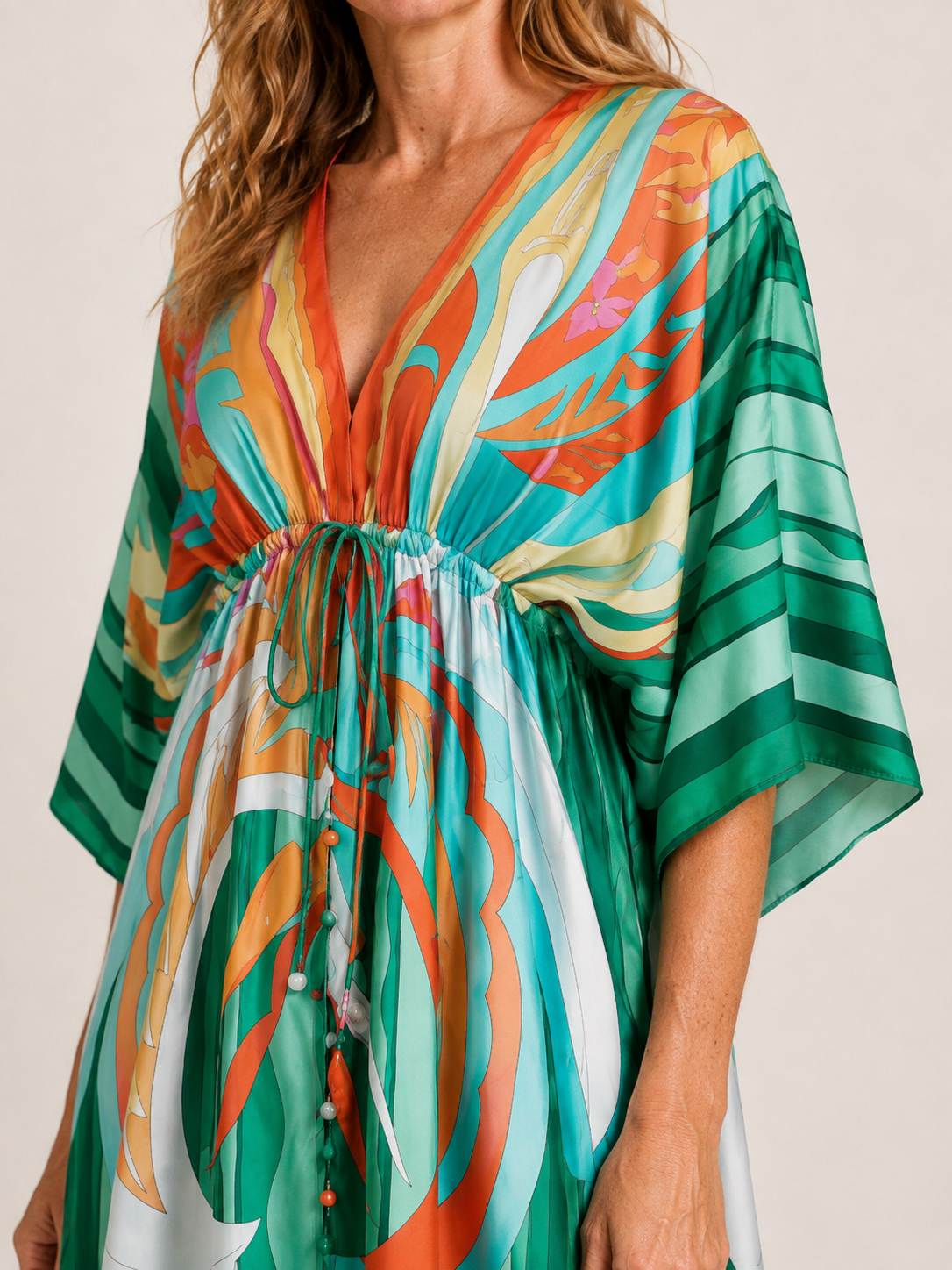 Anais | Women's Printed V Neck Drawstring Summer Maxi Dress