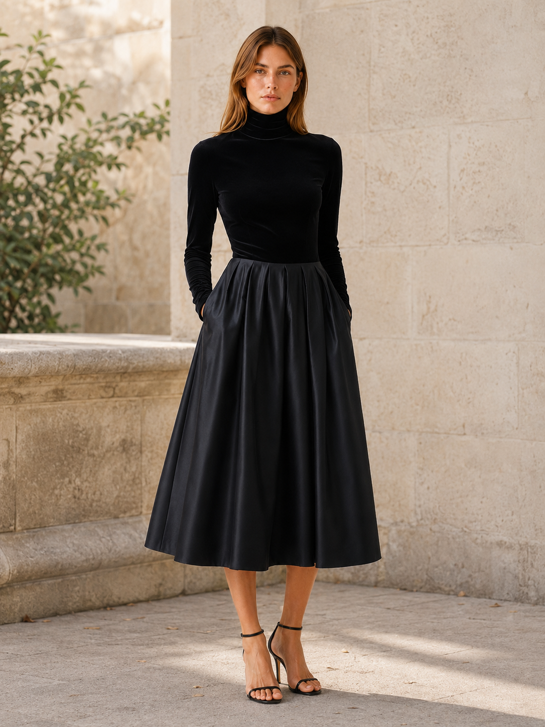 Annelise | Midi Dress with Satin Skirt
