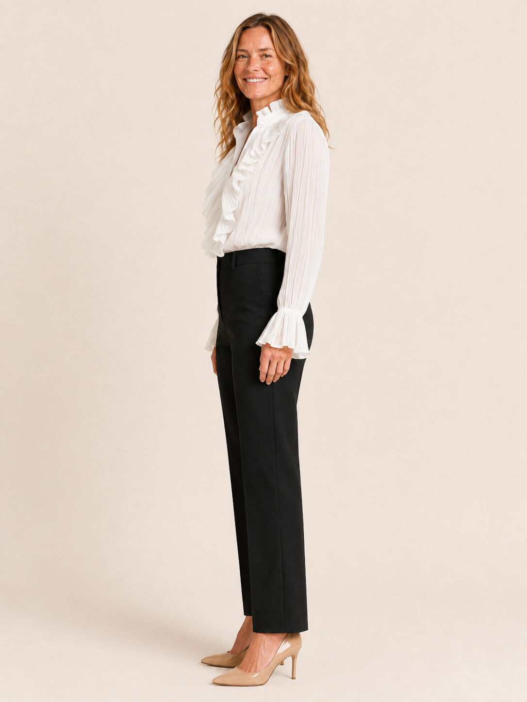 Annmarie | Women's Ruffle V Neck Pleated Blouse