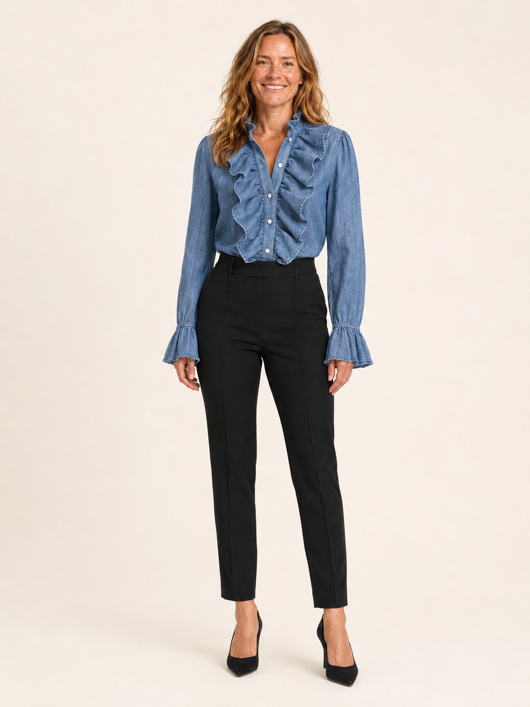 Annmarie | Women's Ruffle V Neck Pleated Blouse