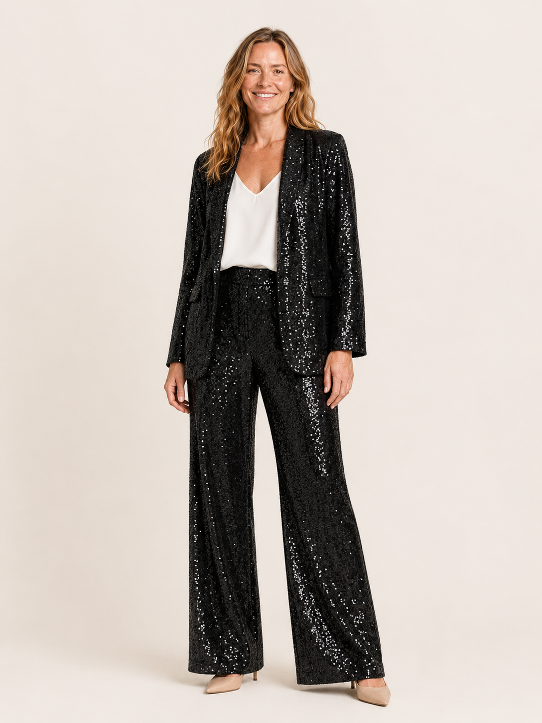 Ariel | Women's Sequin Wide Leg Pants Two Piece Set