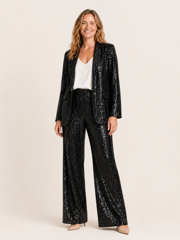 Ariel | Women's Sequin Wide Leg Pants Two Piece Set