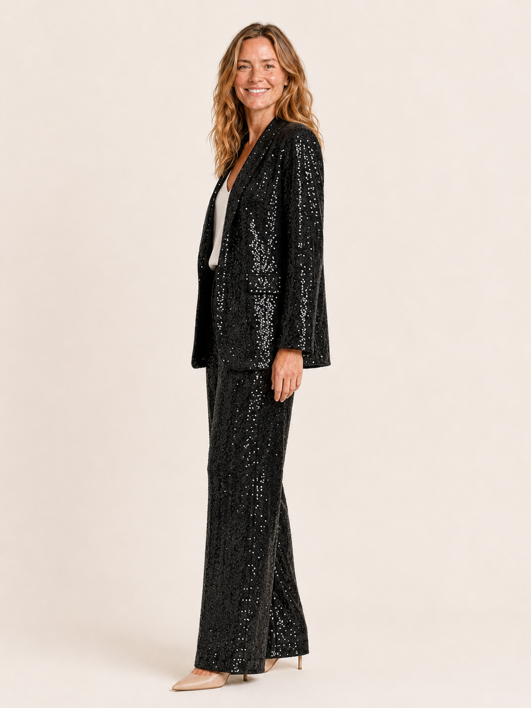 Ariel | Women's Sequin Wide Leg Pants Two Piece Set