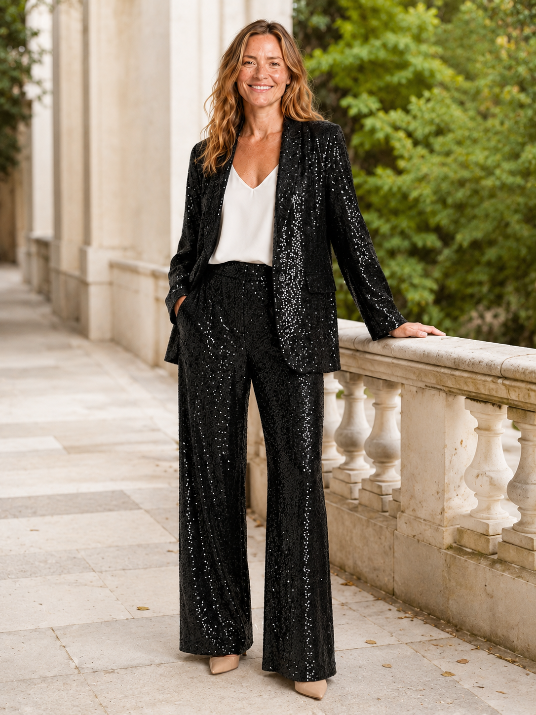Ariel | Women's Sequin Wide Leg Pants Two Piece Set
