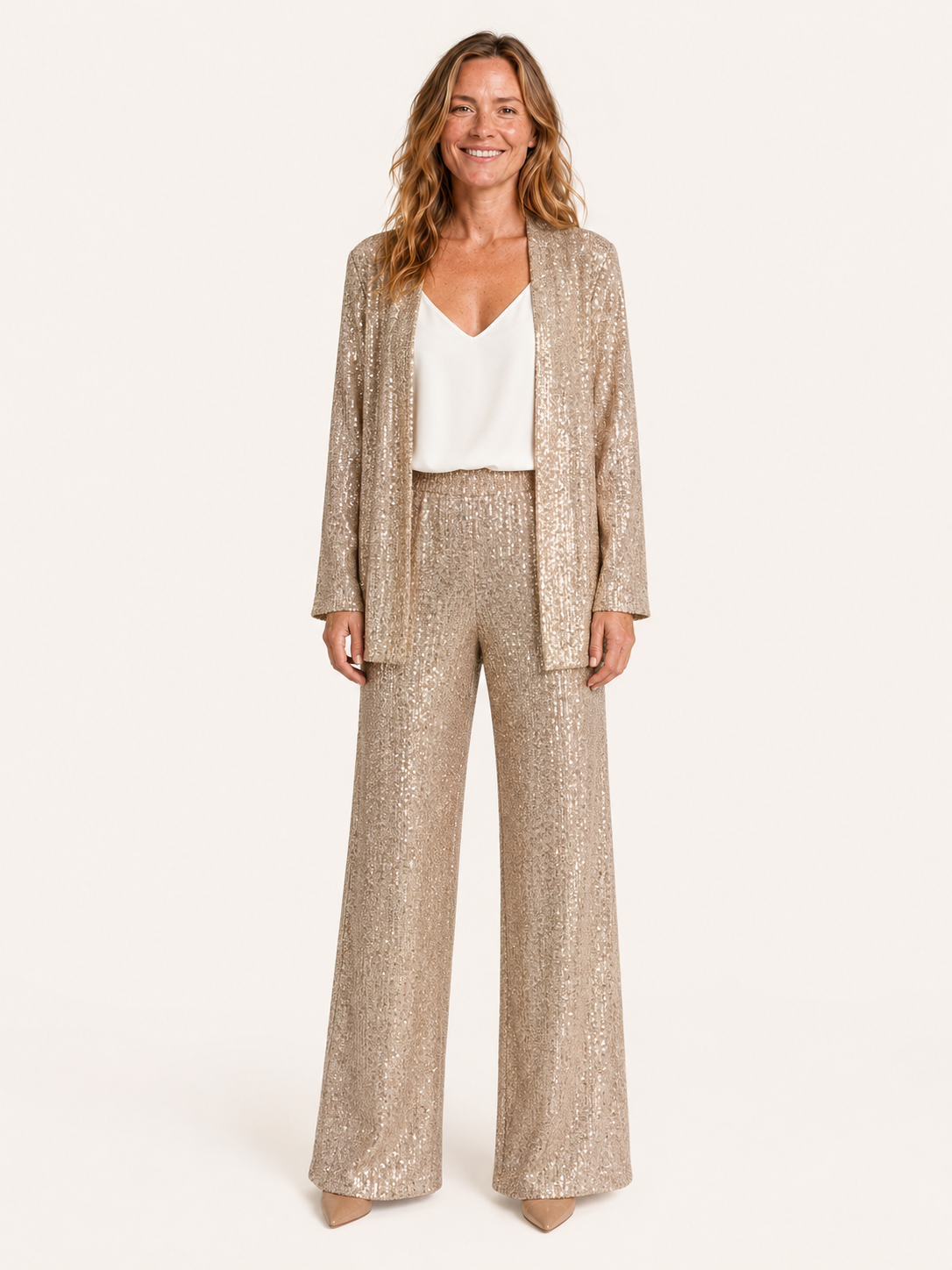Ariel | Women's Sequin Wide Leg Pants Two Piece Set