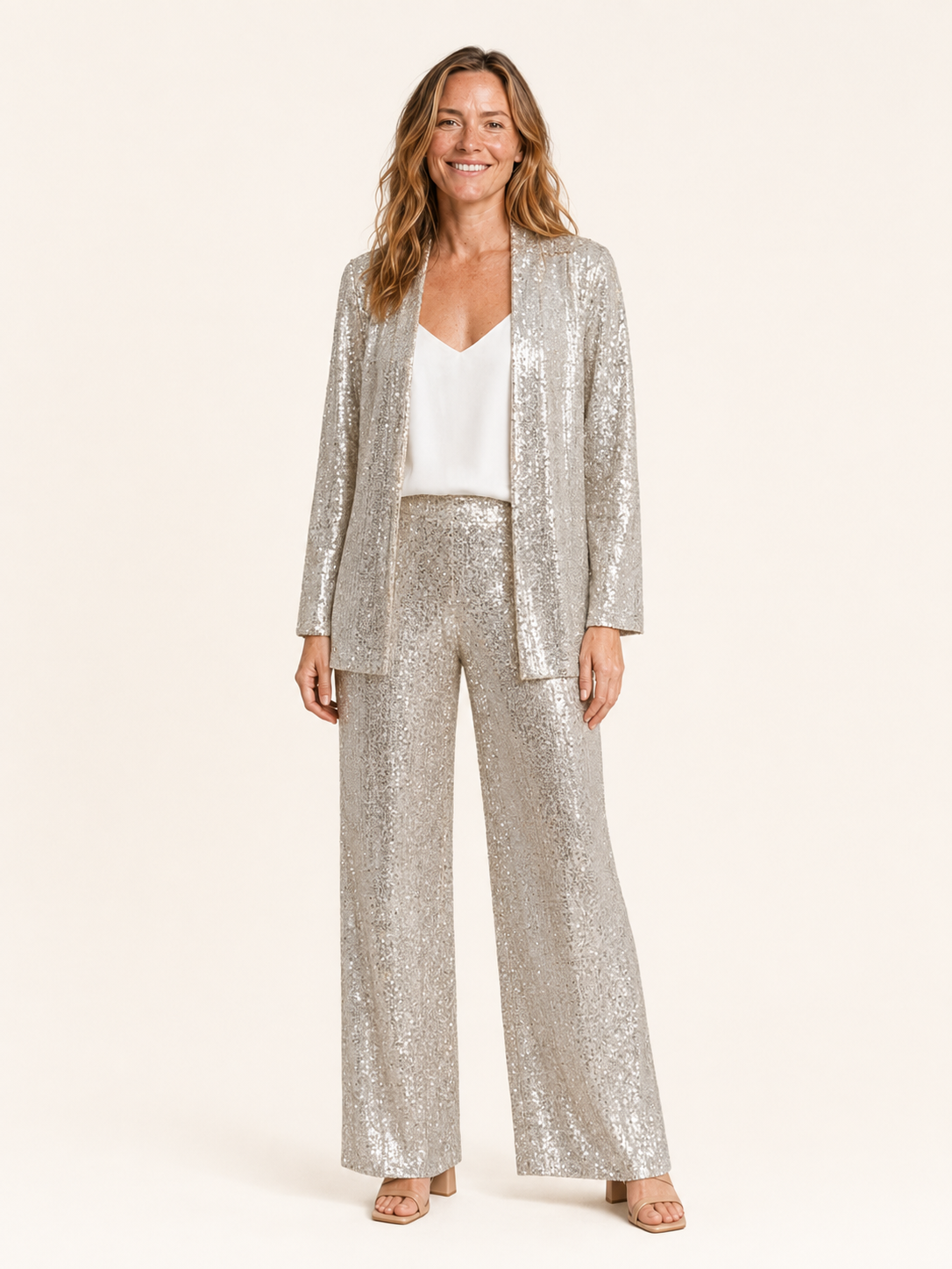 Ariel | Women's Sequin Wide Leg Pants Two Piece Set