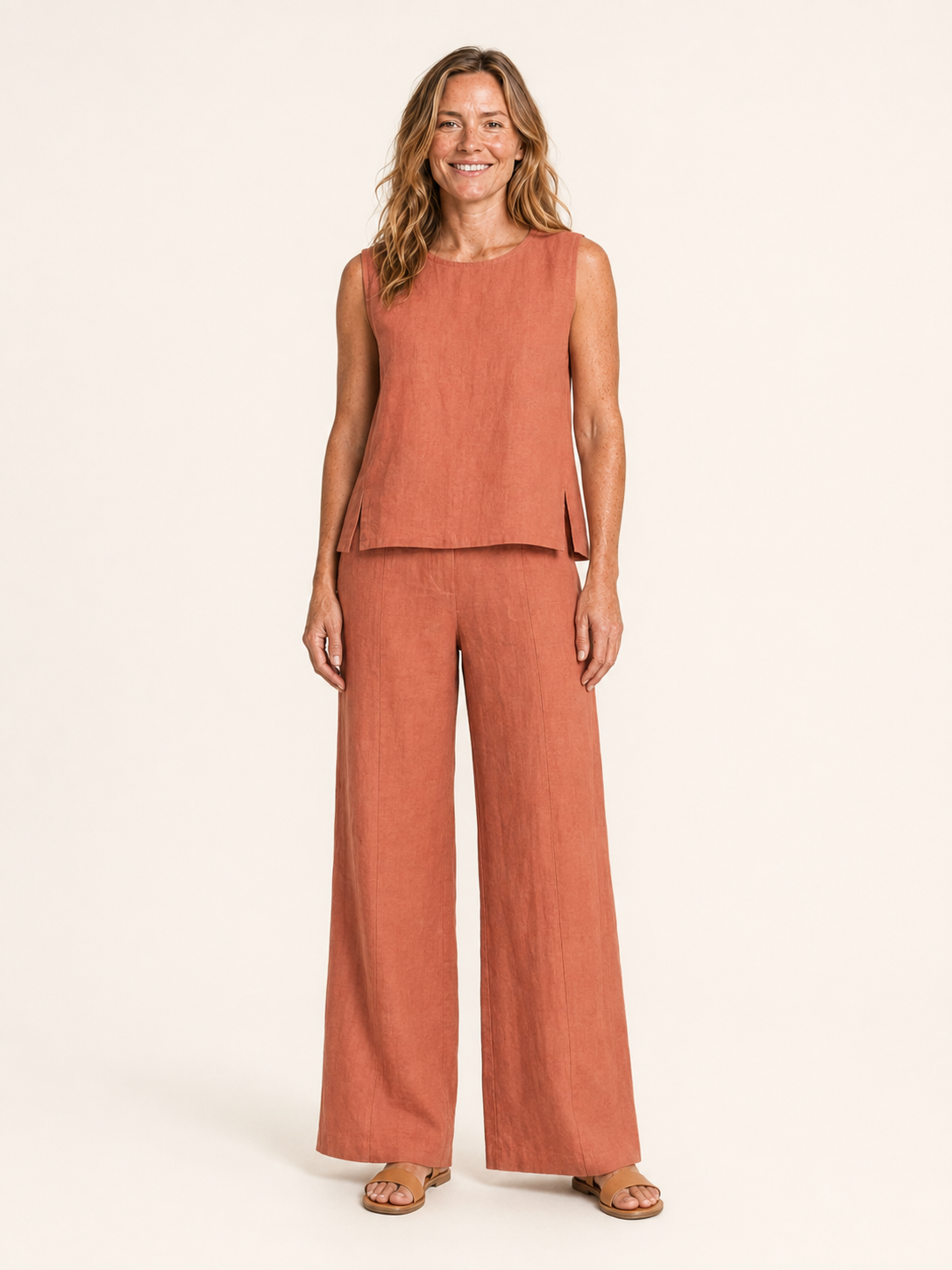 Ariela | Women's Linen Blend Wide Leg Pants Co Ord Set