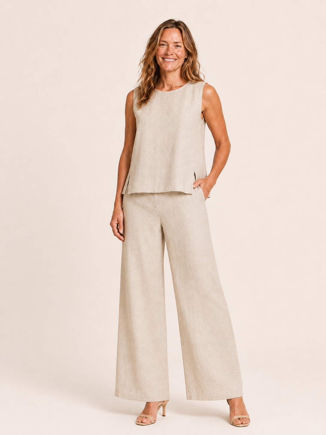 Ariela | Women's Linen Blend Wide Leg Pants Co Ord Set