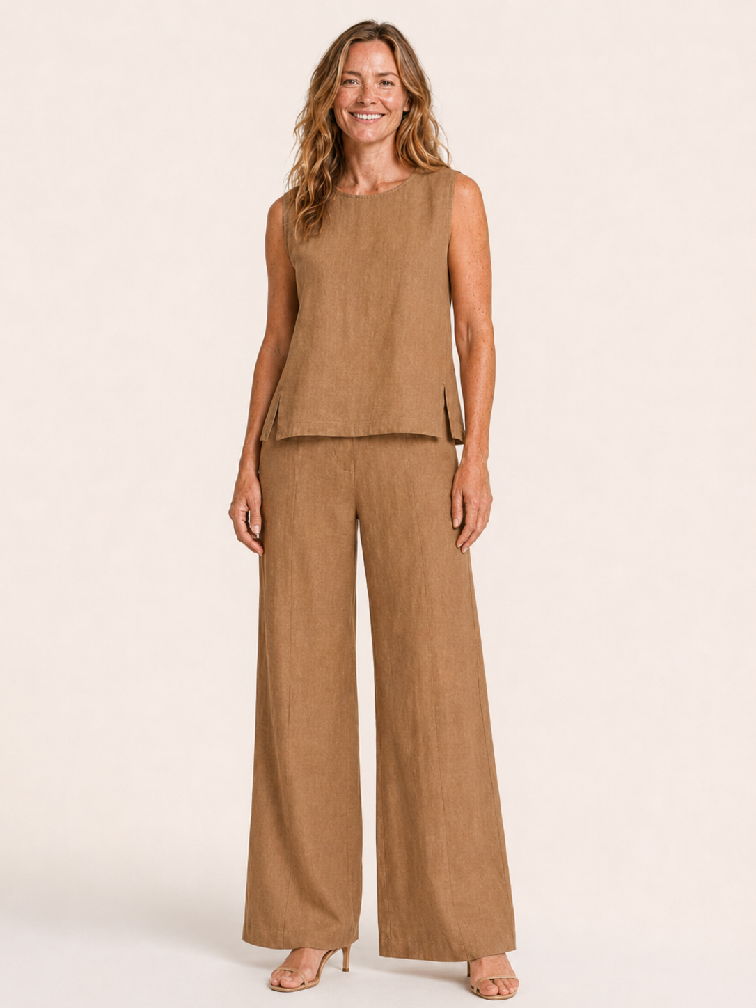 Ariela | Women's Linen Blend Wide Leg Pants Co Ord Set