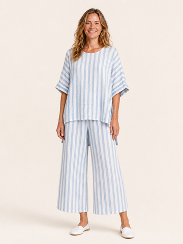 Astrid | Women's Striped Linen Wide Leg Pants Two Piece Set