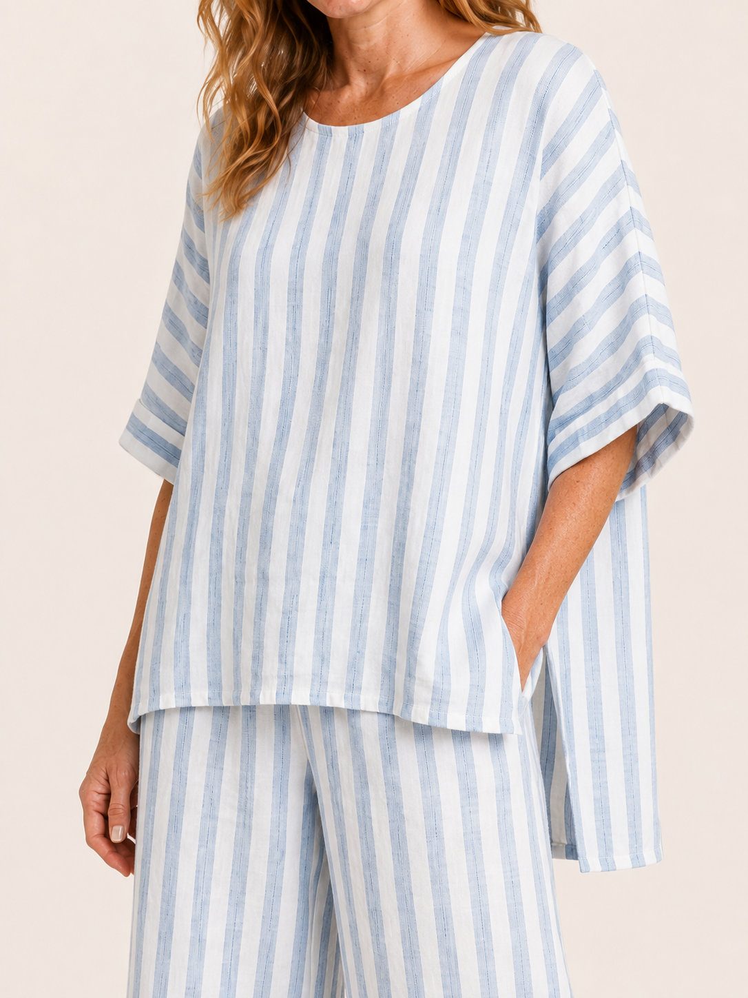 Astrid | Women's Striped Linen Wide Leg Pants Two Piece Set