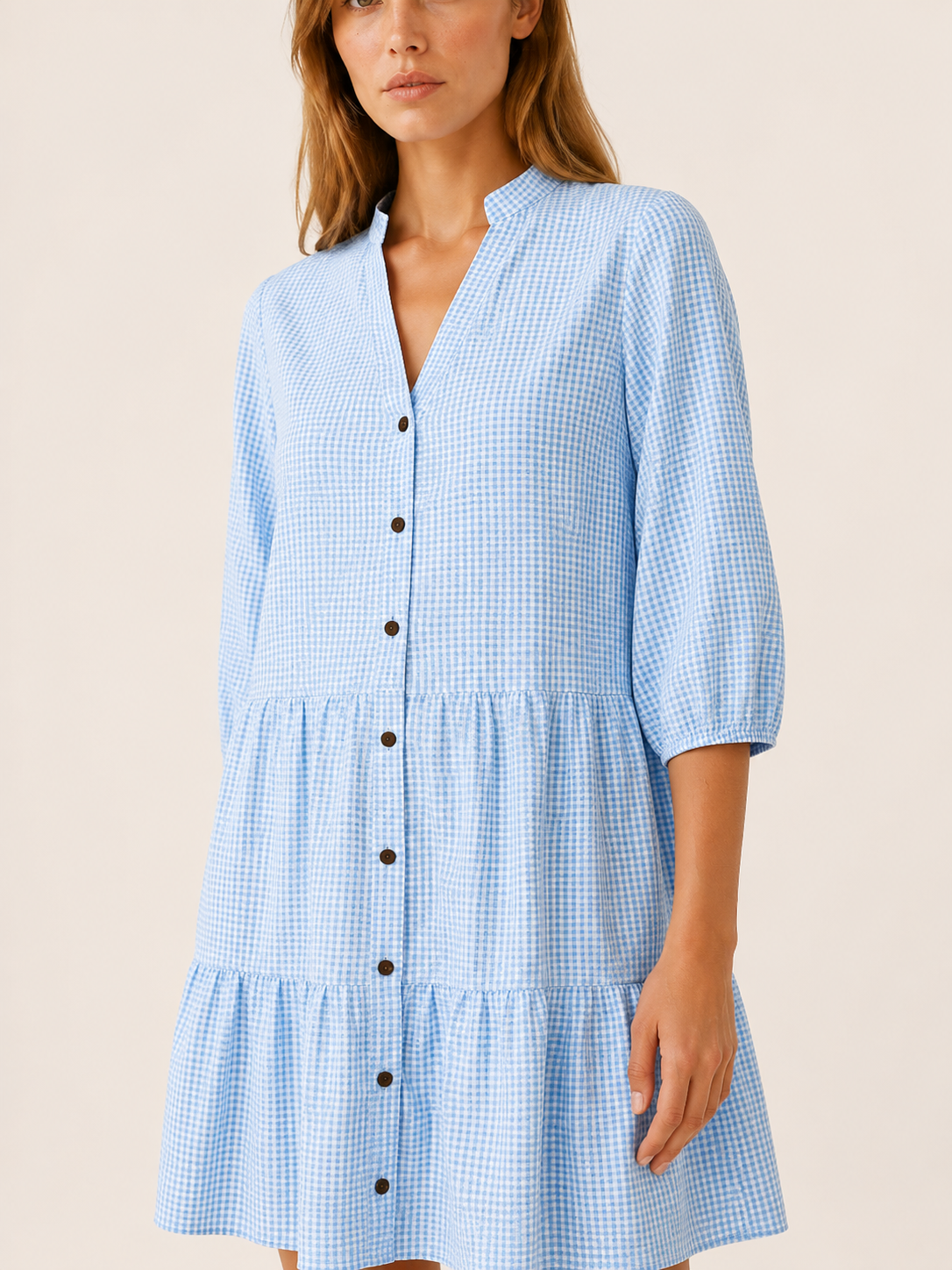 Audrey | Checked Midi Dress with Relaxed Fit Flowing Silhouette