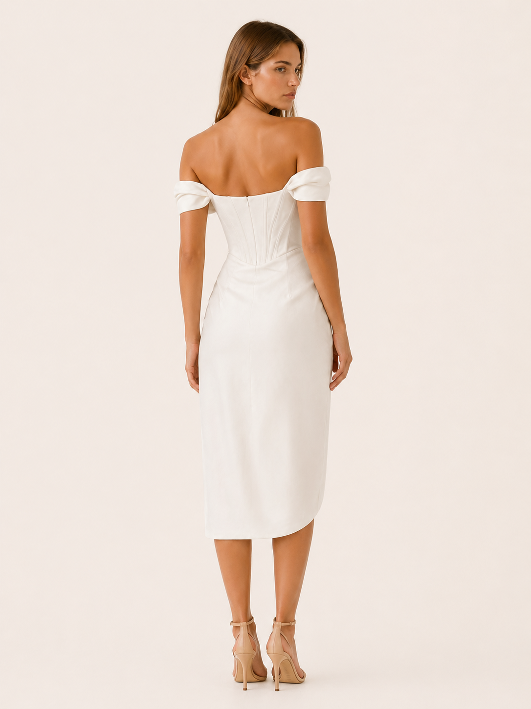 Aurelia | Off Shoulder Corset Midi Dress with Slit