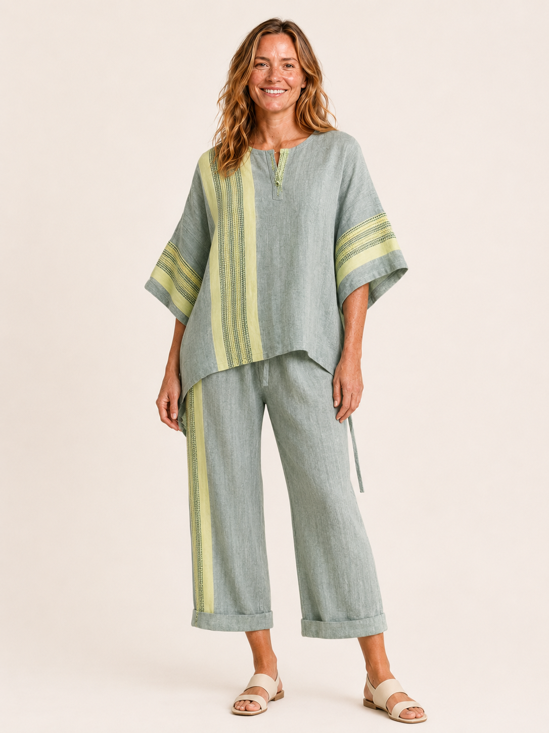 Aurora | Women's Striped Wide Leg Pants Two Piece Set