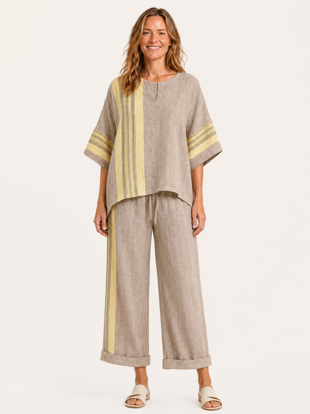Aurora | Women's Striped Wide Leg Pants Two Piece Set