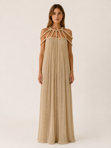 Avira | Boho Maxi Dress with Braided Straps Column Fit
