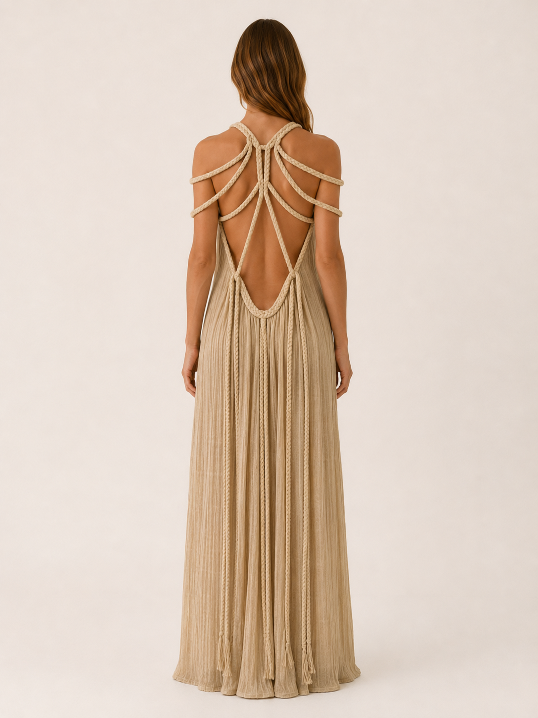 Avira | Boho Maxi Dress with Braided Straps Column Fit