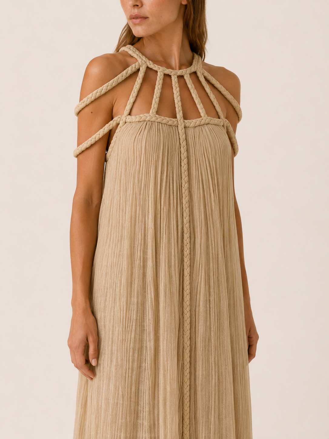 Avira | Boho Maxi Dress with Braided Straps Column Fit
