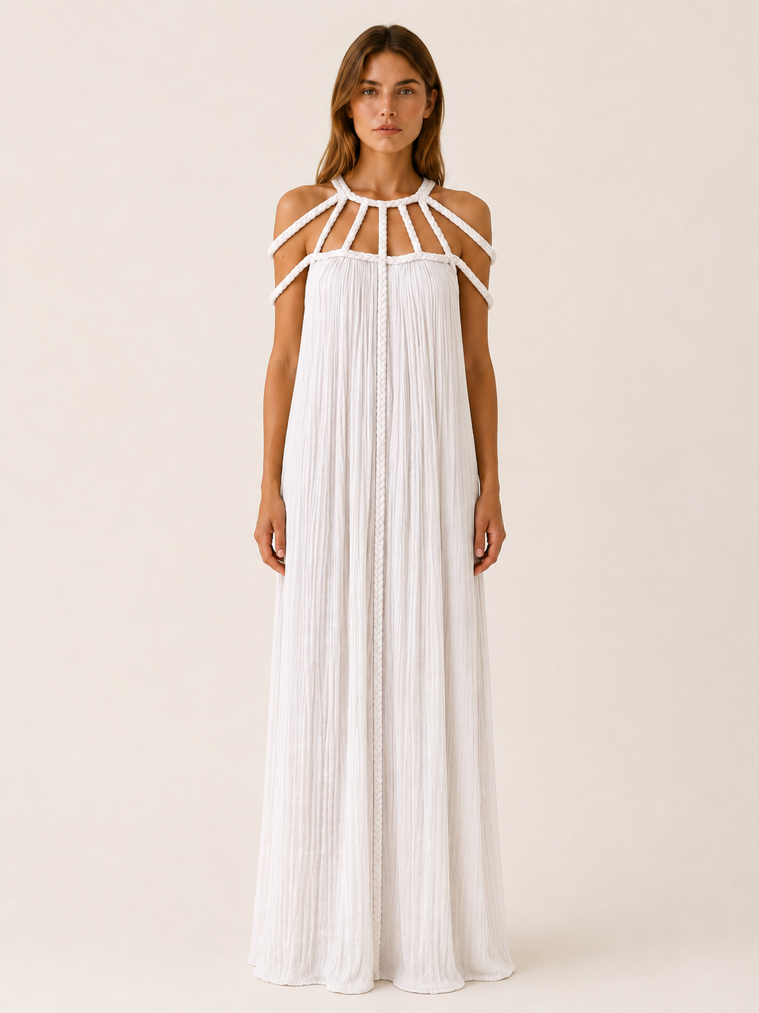 Avira | Boho Maxi Dress with Braided Straps Column Fit