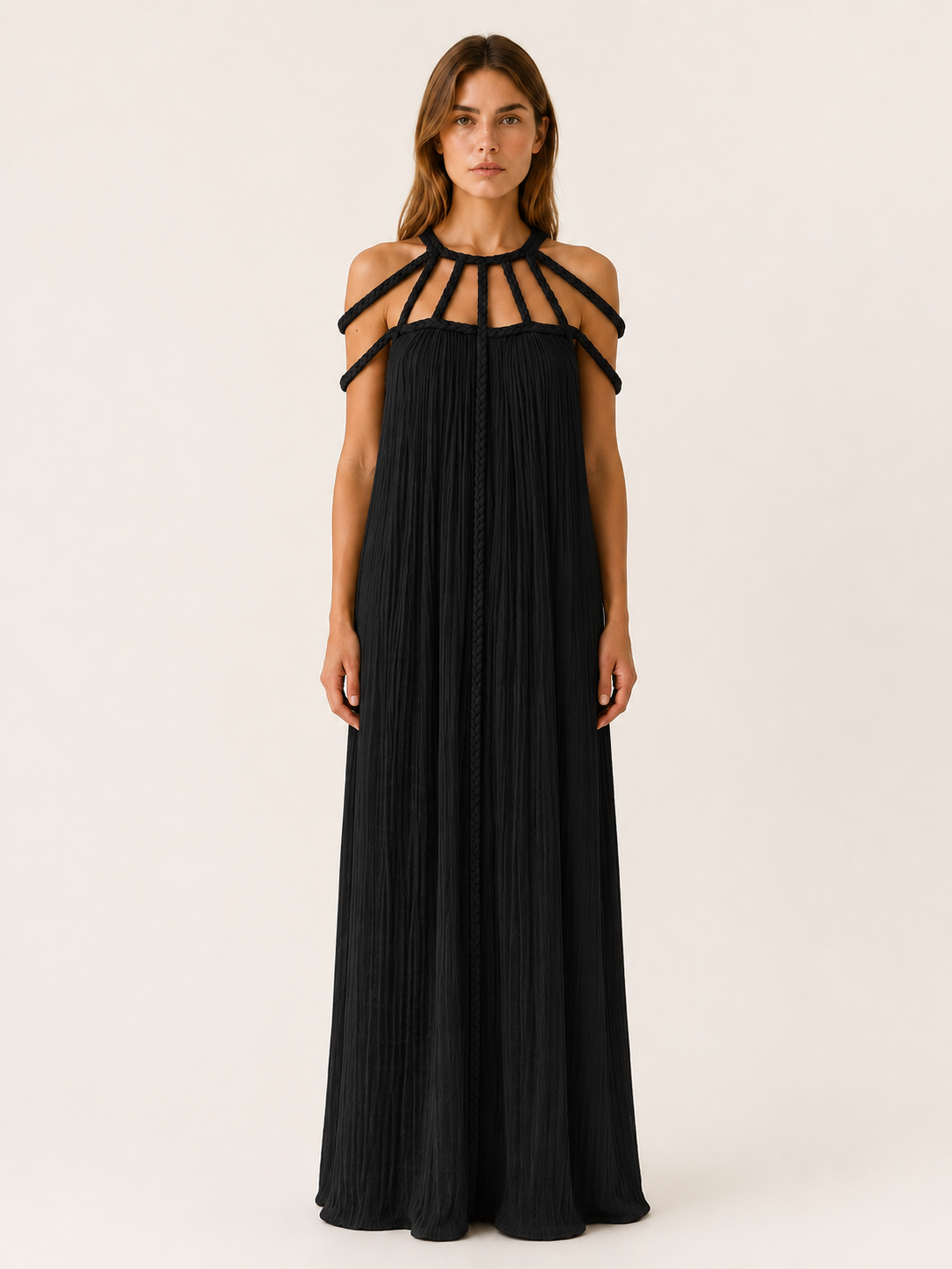 Avira | Boho Maxi Dress with Braided Straps Column Fit