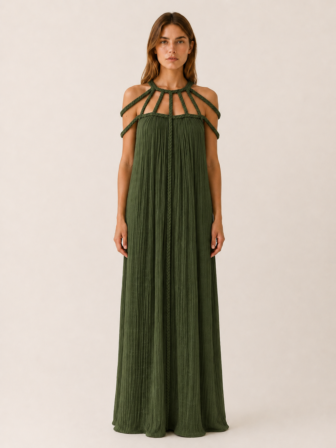 Avira | Boho Maxi Dress with Braided Straps Column Fit