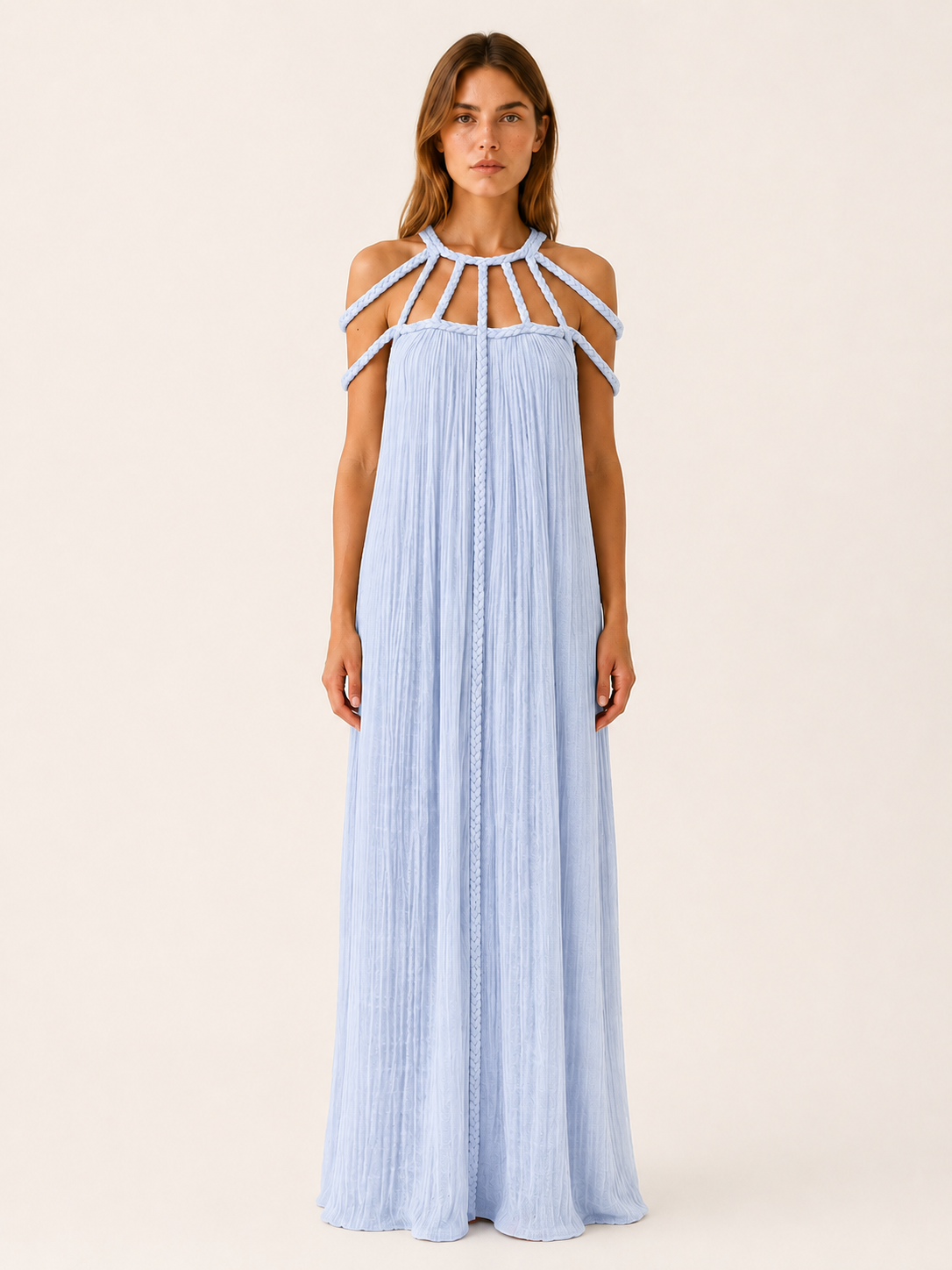 Avira | Boho Maxi Dress with Braided Straps Column Fit