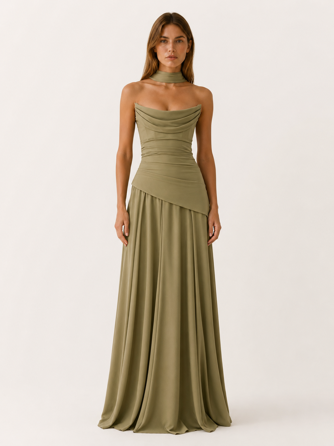 Aviva | Strapless Maxi Dress with Draped Detail