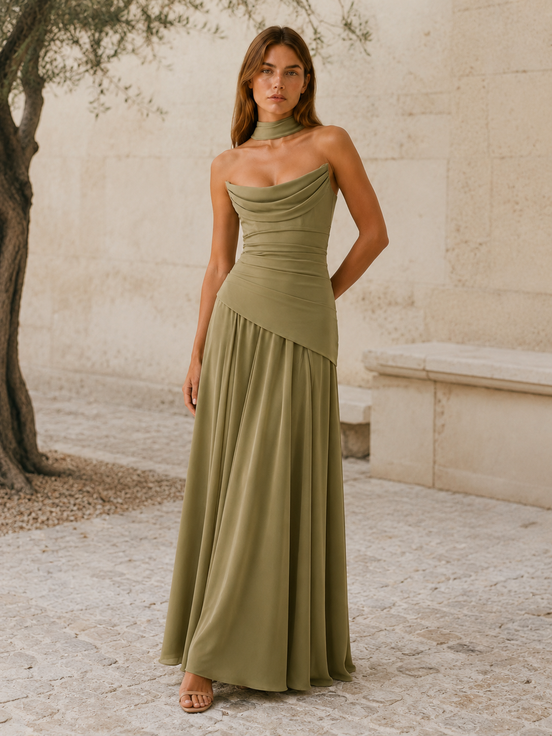 Aviva | Strapless Maxi Dress with Draped Detail