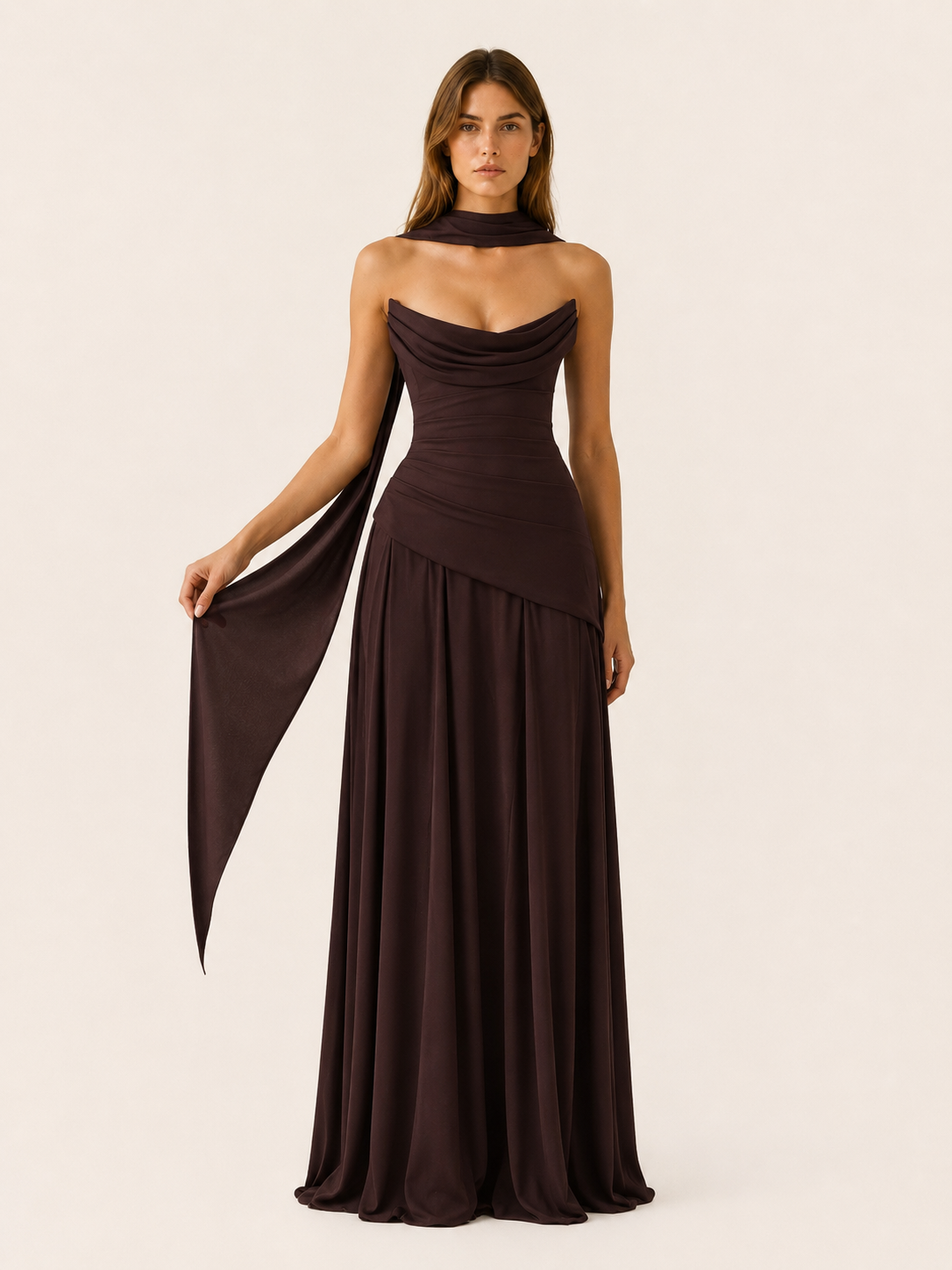 Aviva | Strapless Maxi Dress with Draped Detail