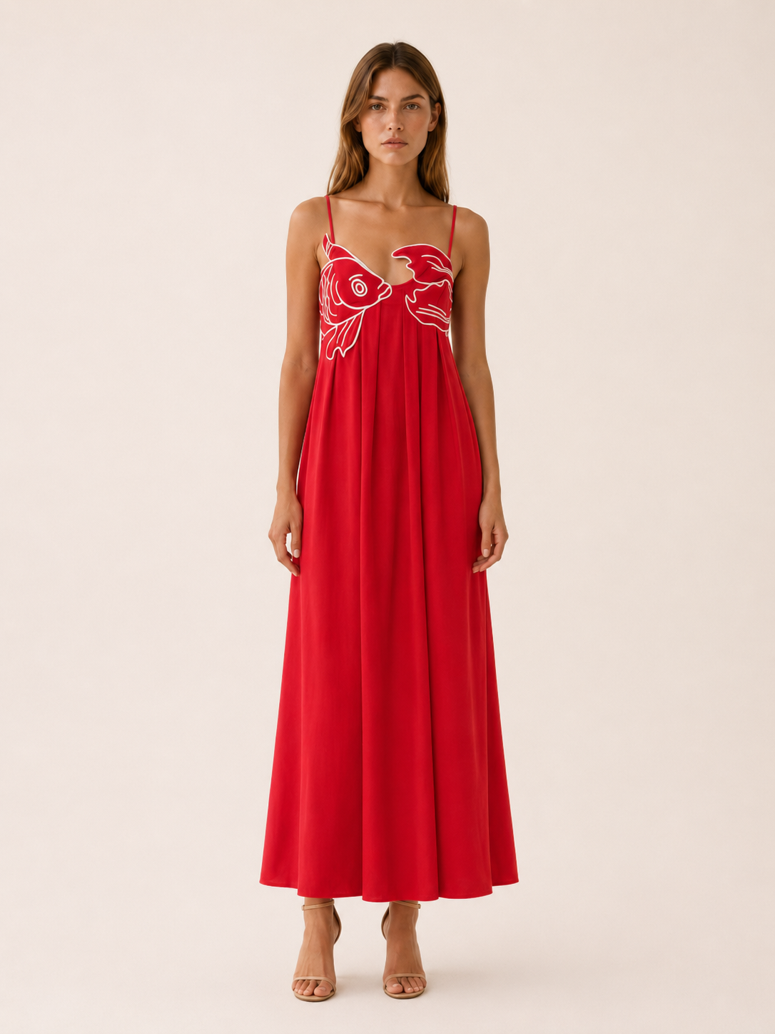 Baylor | Summer Fish Print Maxi Dress with Spaghetti Straps
