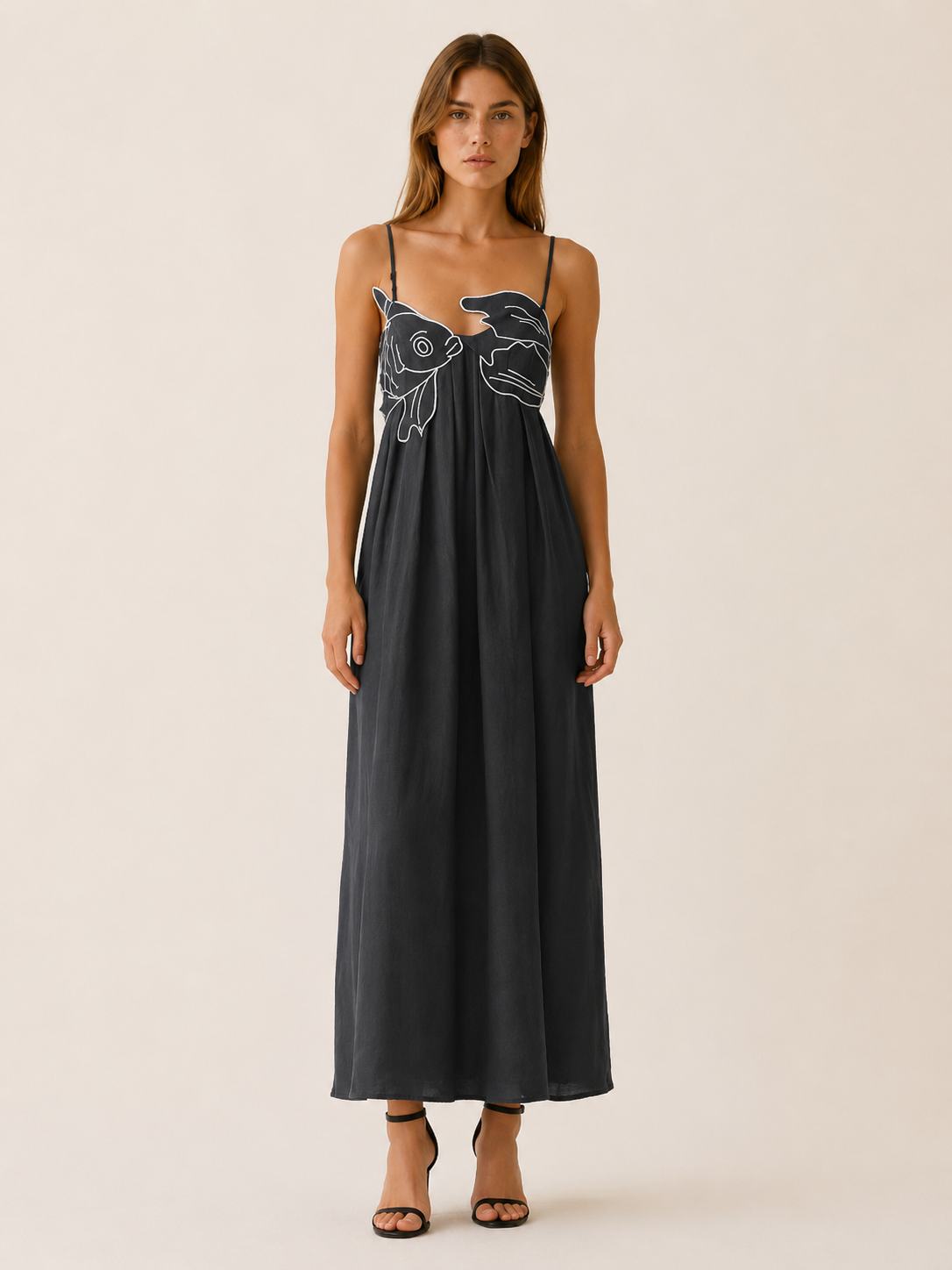 Baylor | Summer Fish Print Maxi Dress with Spaghetti Straps