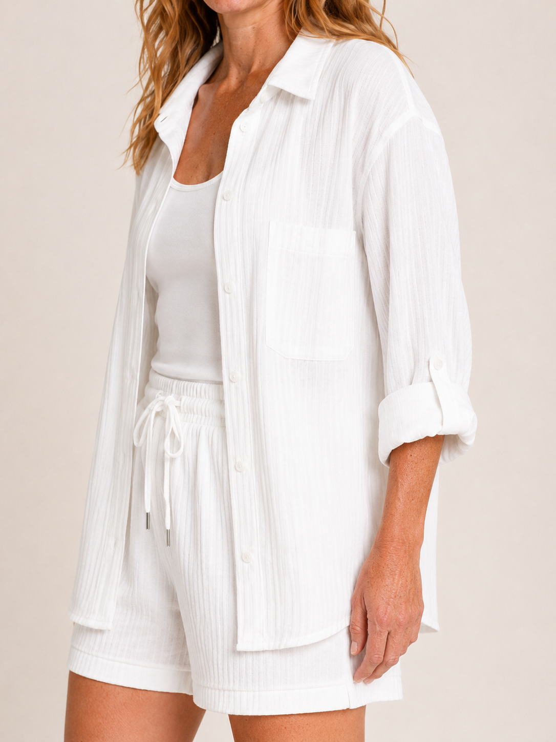 Bea | Women's Button Front Shirt and Shorts Two Piece Set