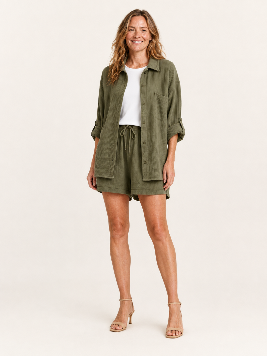Bea | Women's Button Front Shirt and Shorts Two Piece Set