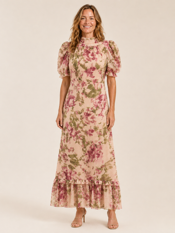 Beatrice | Women's Floral Puff Sleeve Wedding Guest Maxi Dress