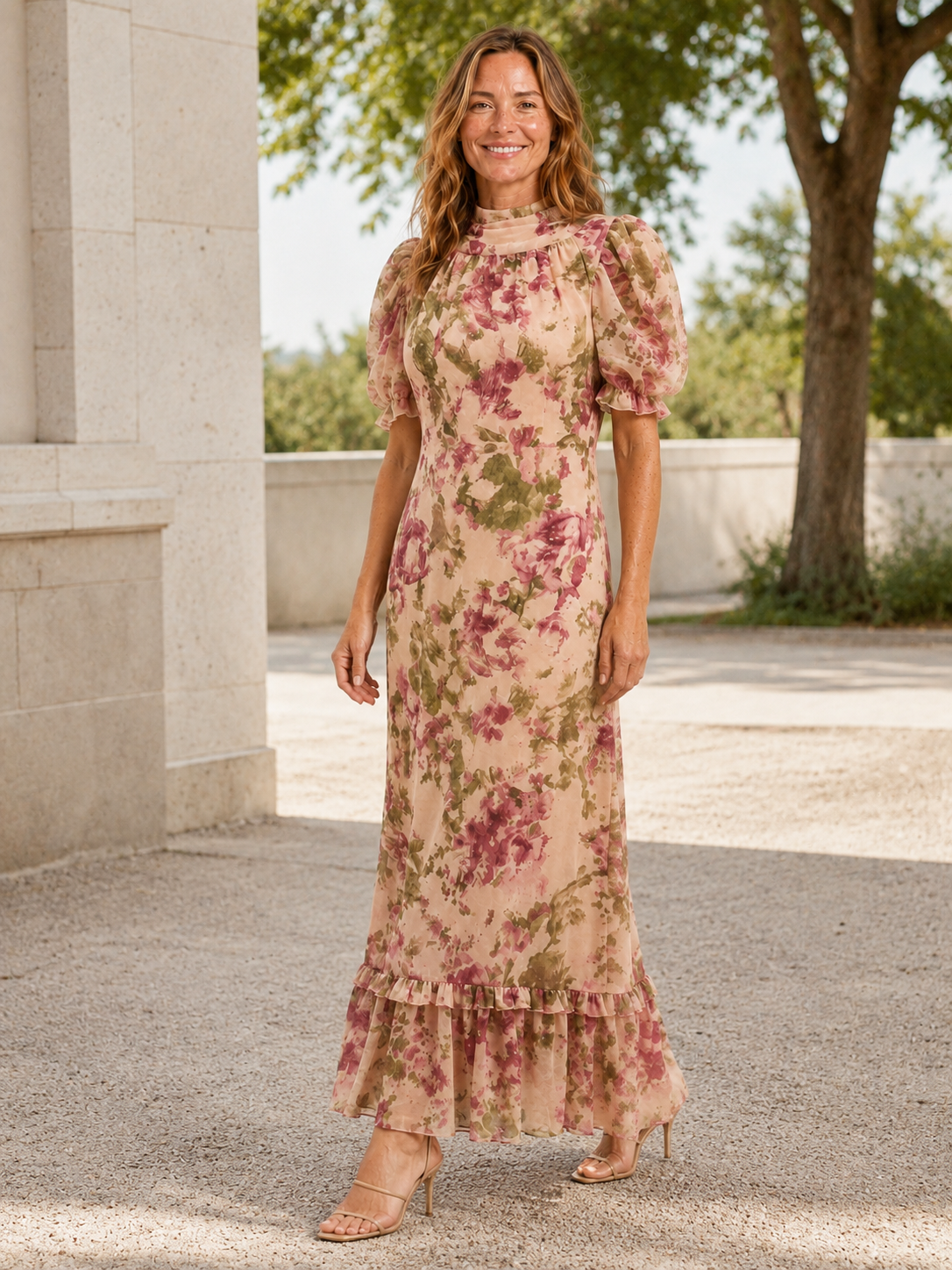 Beatrice | Women's Floral Puff Sleeve Wedding Guest Maxi Dress