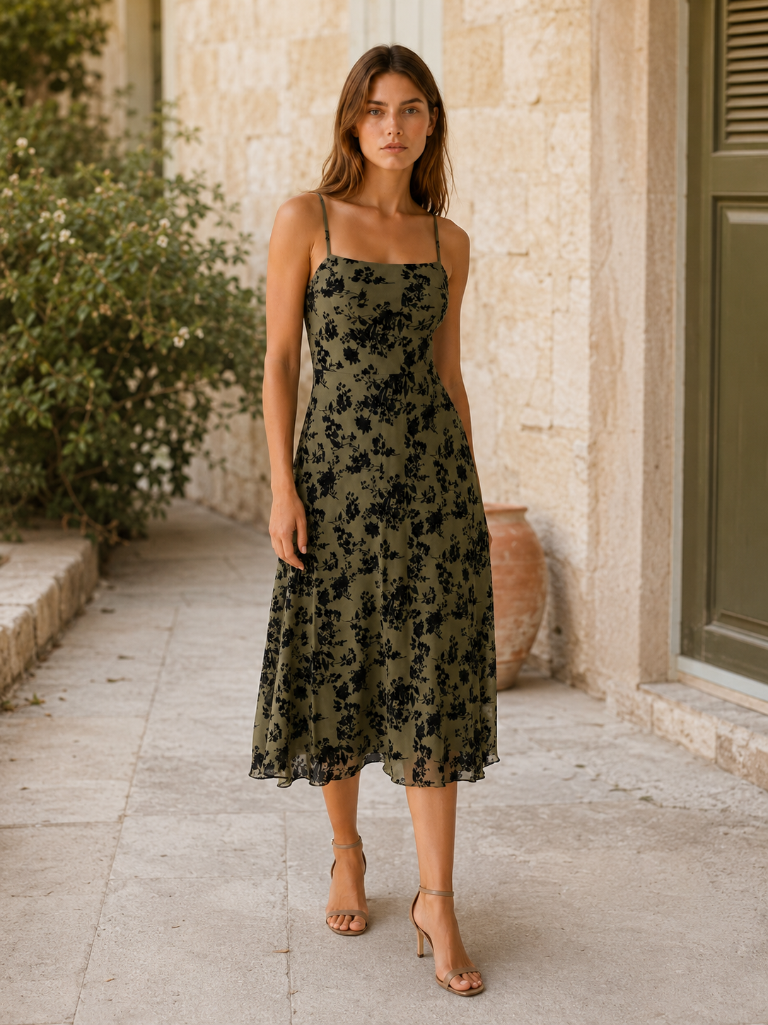 Bella | Flowy Midi Dress with Square Neckline