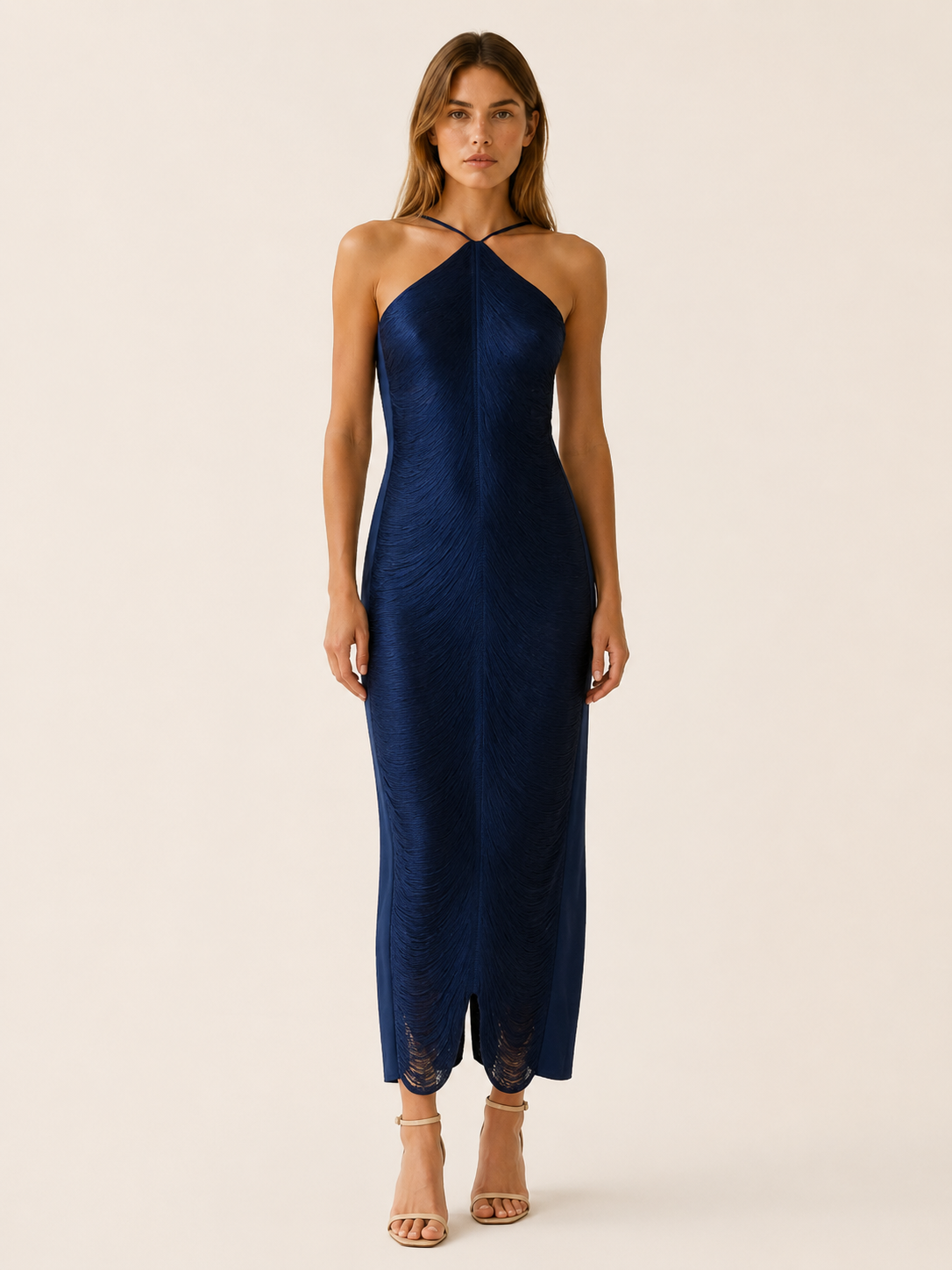 Bellamy | Evening Fringe Maxi Dress with Halter Neck