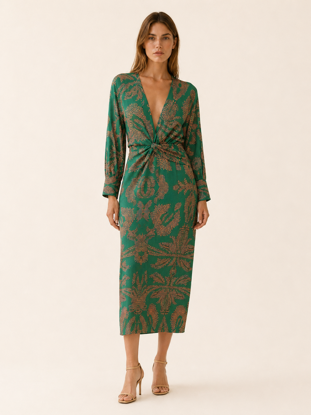 Briar | Long Sleeve Midi Dress with Twist Front