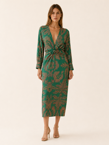 Briar | Long Sleeve Midi Dress with Twist Front