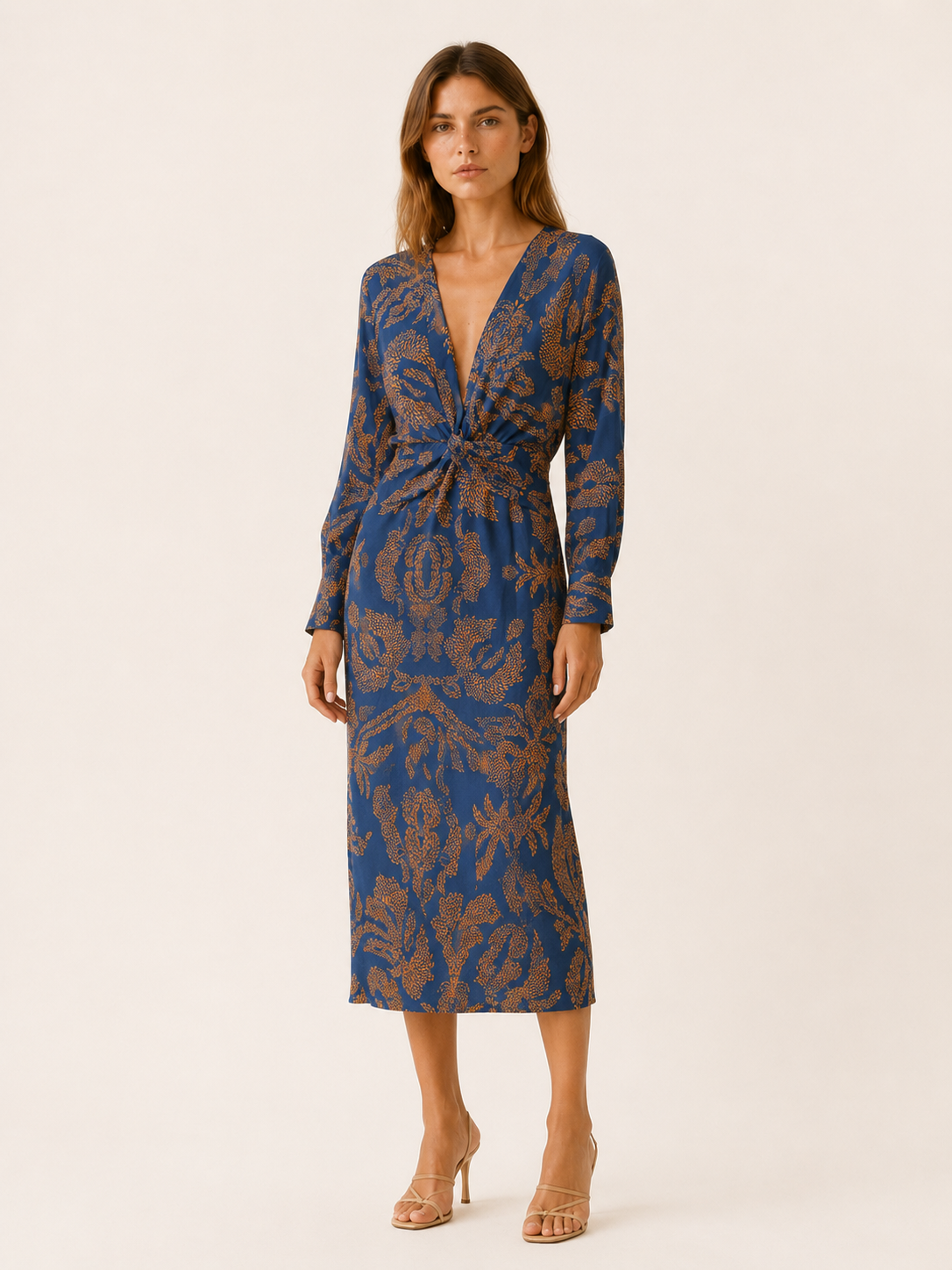 Briar | Long Sleeve Midi Dress with Twist Front