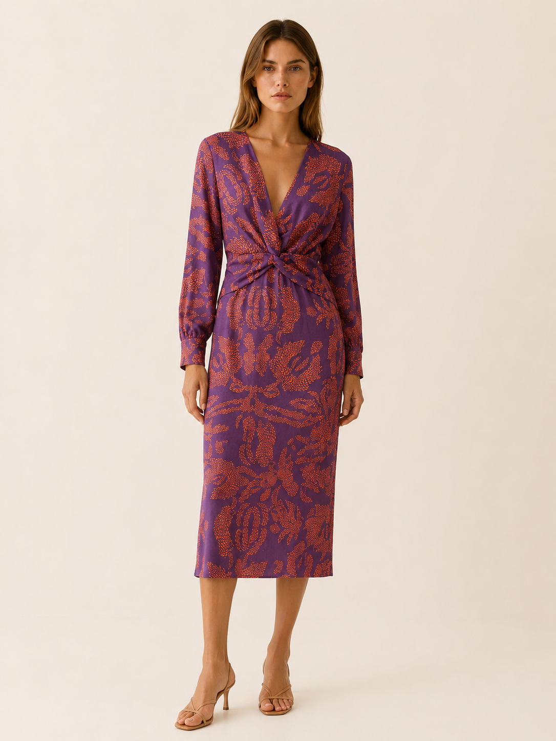 Briar | Long Sleeve Midi Dress with Twist Front