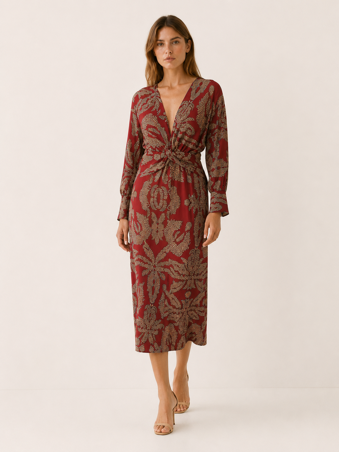 Briar | Long Sleeve Midi Dress with Twist Front